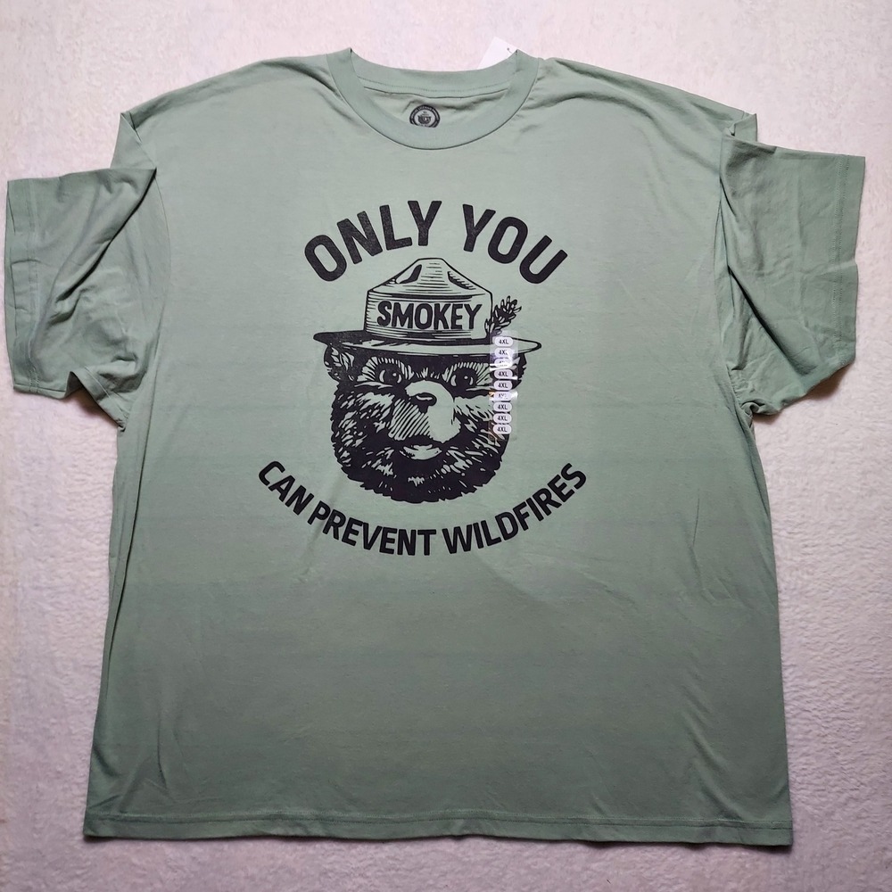 Mad Engine Smokey Bear T-Shirt Men's 4XL Green New Prevent Wildfires Graphic Tee